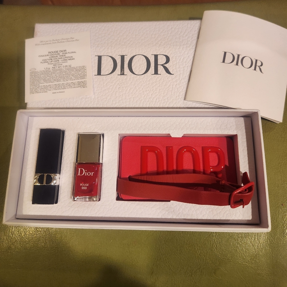 Dior Red Travel Set - Luggage Tag, Lipstick & Nail Polish NIB